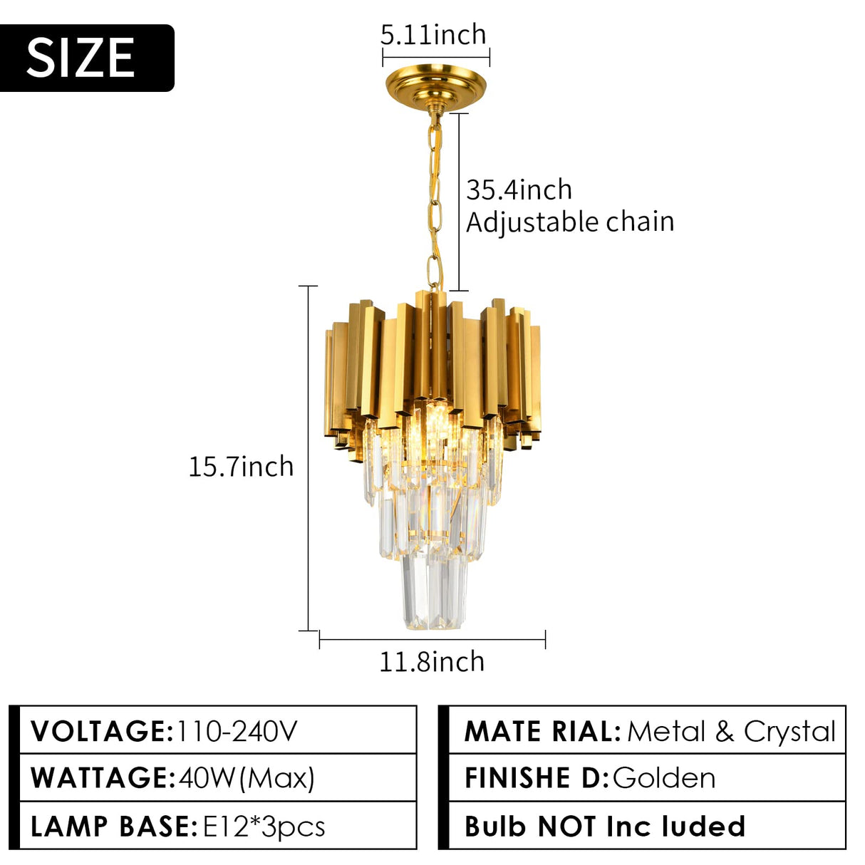 AKDXIRUN Gold Crystal Chandelier 9 Lights Round W22in + 3 Lights Chandelier W12 for Dining Room Living Room Bedroom Kitchen Island