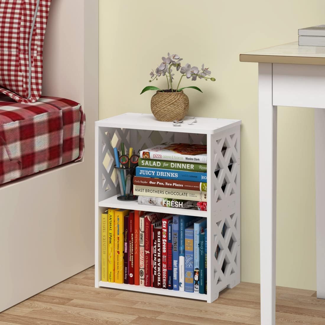 Small Bookshelf, 3-Tier White Bookcase for Kids & Adults