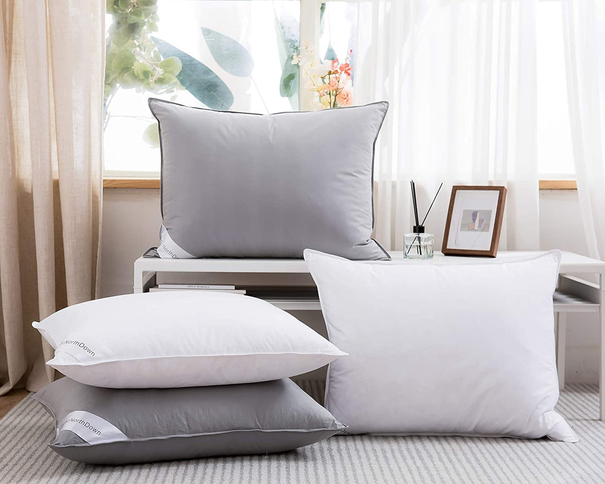 Grey Goose Down Feather Pillows for Sleeping,100% Cotton Fabric for Side and Back