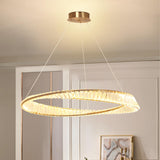 Modern LED Crystal Chandelier, 31.5'' Ring Pendant Lighting Adjustable Hanging Ceiling