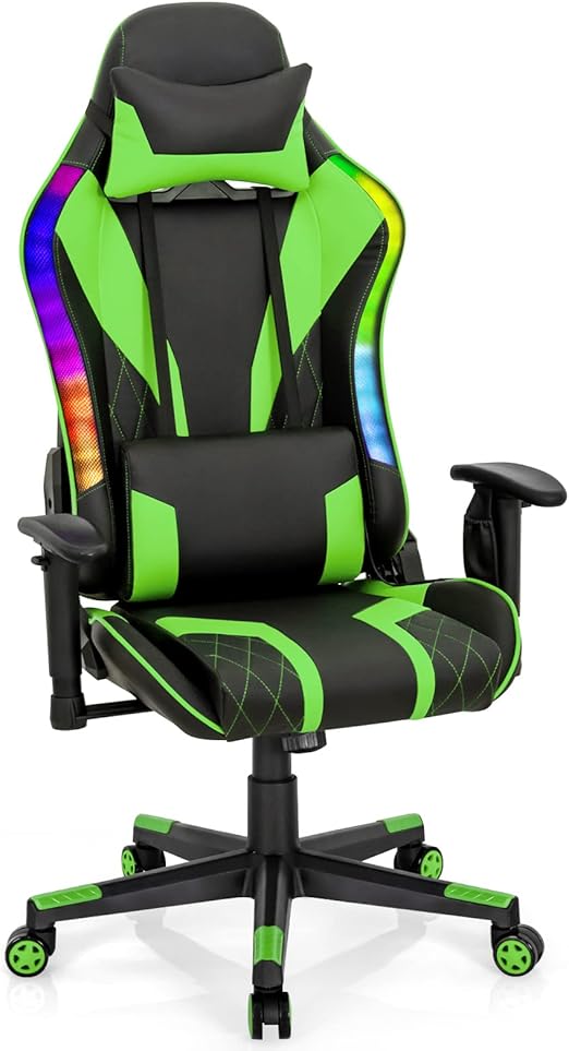 RGB LED Gaming Chair - Ergonomic High Back PVC Leather E-Sport Computer Chair with Lumbar Support
