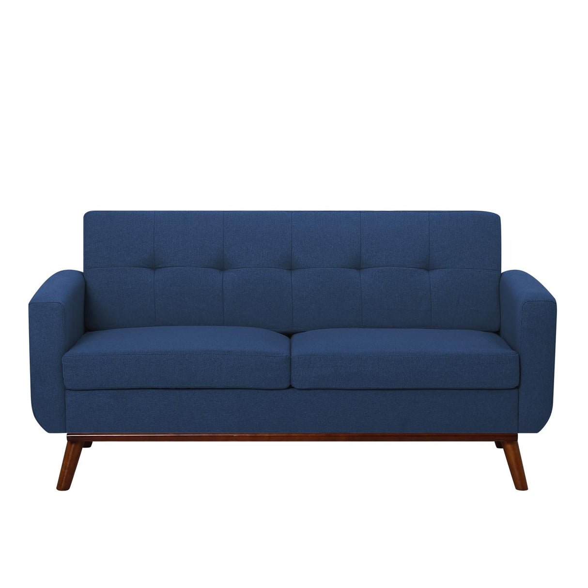 65" Linen Fabric Loveseat Sofa with Tufted Backrest, 2-Seat Mid Century Couch with Wooden Legs