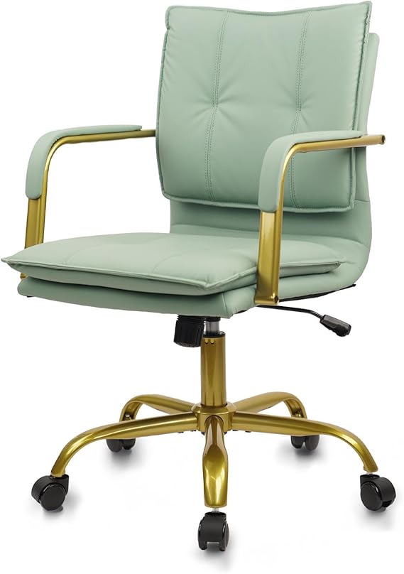 Adjustable Leather Office Chair with Gold Legs