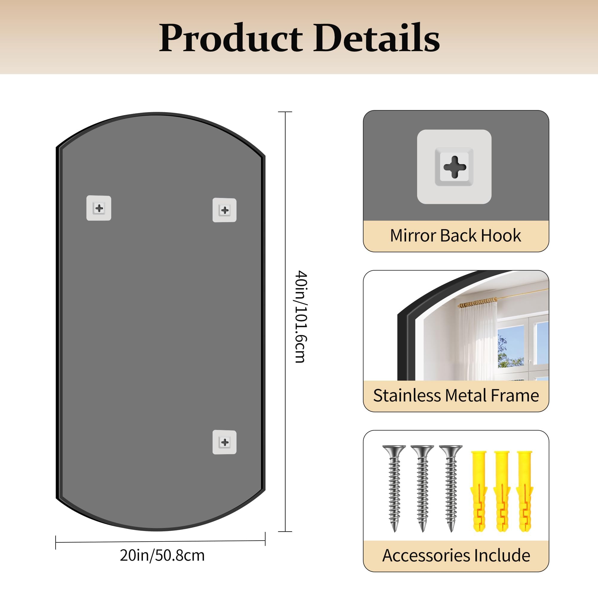 Black Oval Bathroom Mirror 20x40 Inch Wall Mounted