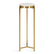 Aguilar Modern Drink Table, 9 x 9 x 23, White and Gold, Genuine Marble Accent Table