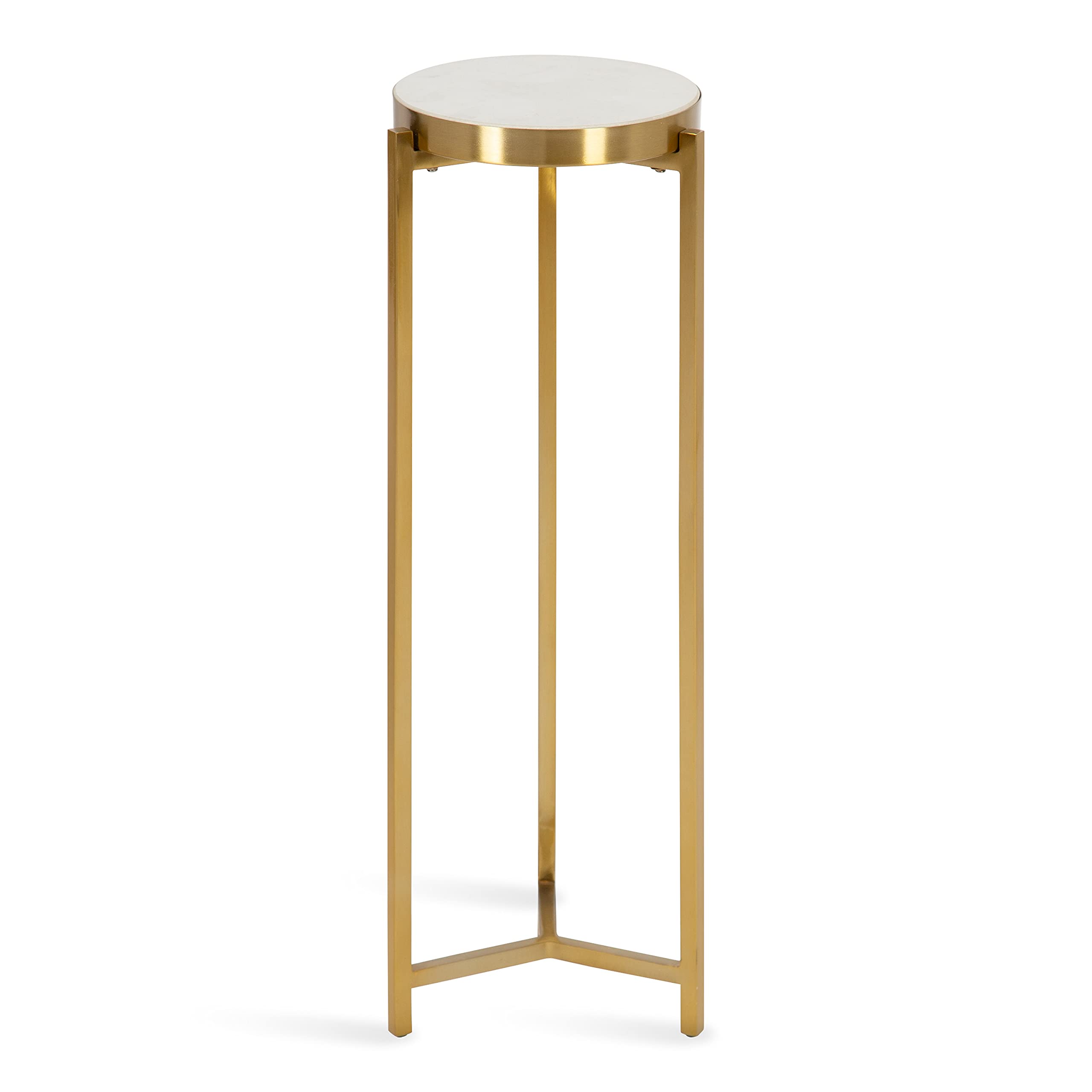 Aguilar Modern Drink Table, 9 x 9 x 23, White and Gold, Genuine Marble Accent Table