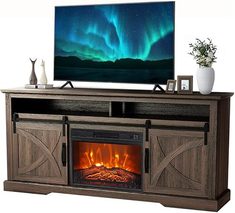 Electric Fireplace Tv Stand For 80" Tvs, Rustic Media Console Tables For Living Room