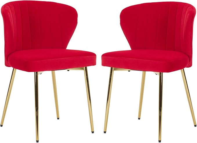 Velvet Dining Chairs Set of 2, Modern Upholstered Vanity Chairs with Golden Metal