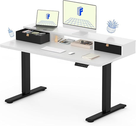 Electric Standing Desk with Drawer, Solid One-Piece Adjustable Height Desk with Storage