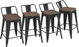 30" Metal Barstools Set of 4 Bar Height Bar Stools with Wooden Top