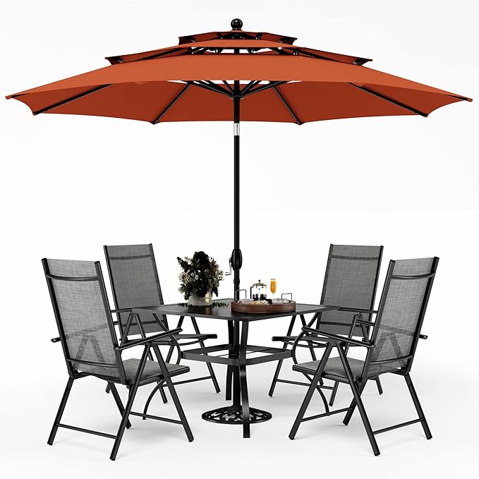 Patio Umbrella, 59"x35.4" Rectangle Metal Dining Table