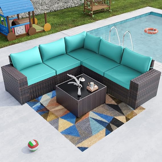 Patio Furniture 7 Pieces Outdoor Sectional PE Rattan Sofa Set Brown Manual Wicker