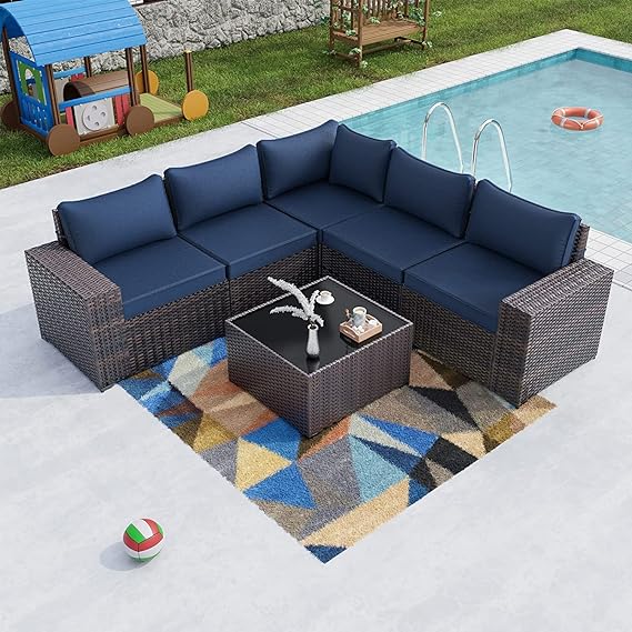 Patio Furniture 7 Pieces Outdoor Sectional PE Rattan Sofa Set Brown Manual Wicker