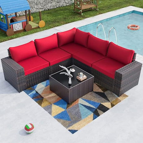 Patio Furniture 7 Pieces Outdoor Sectional PE Rattan Sofa Set Brown Manual Wicker