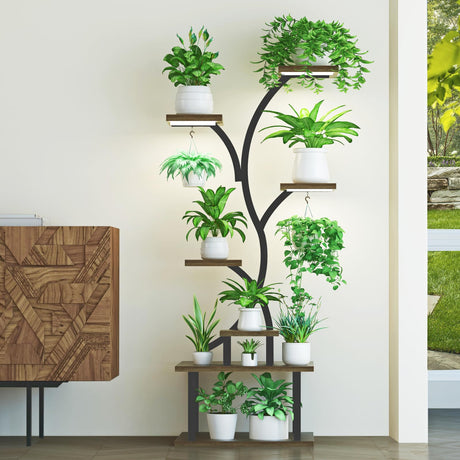 7-tier indoor plant stand with adjustable grow lights