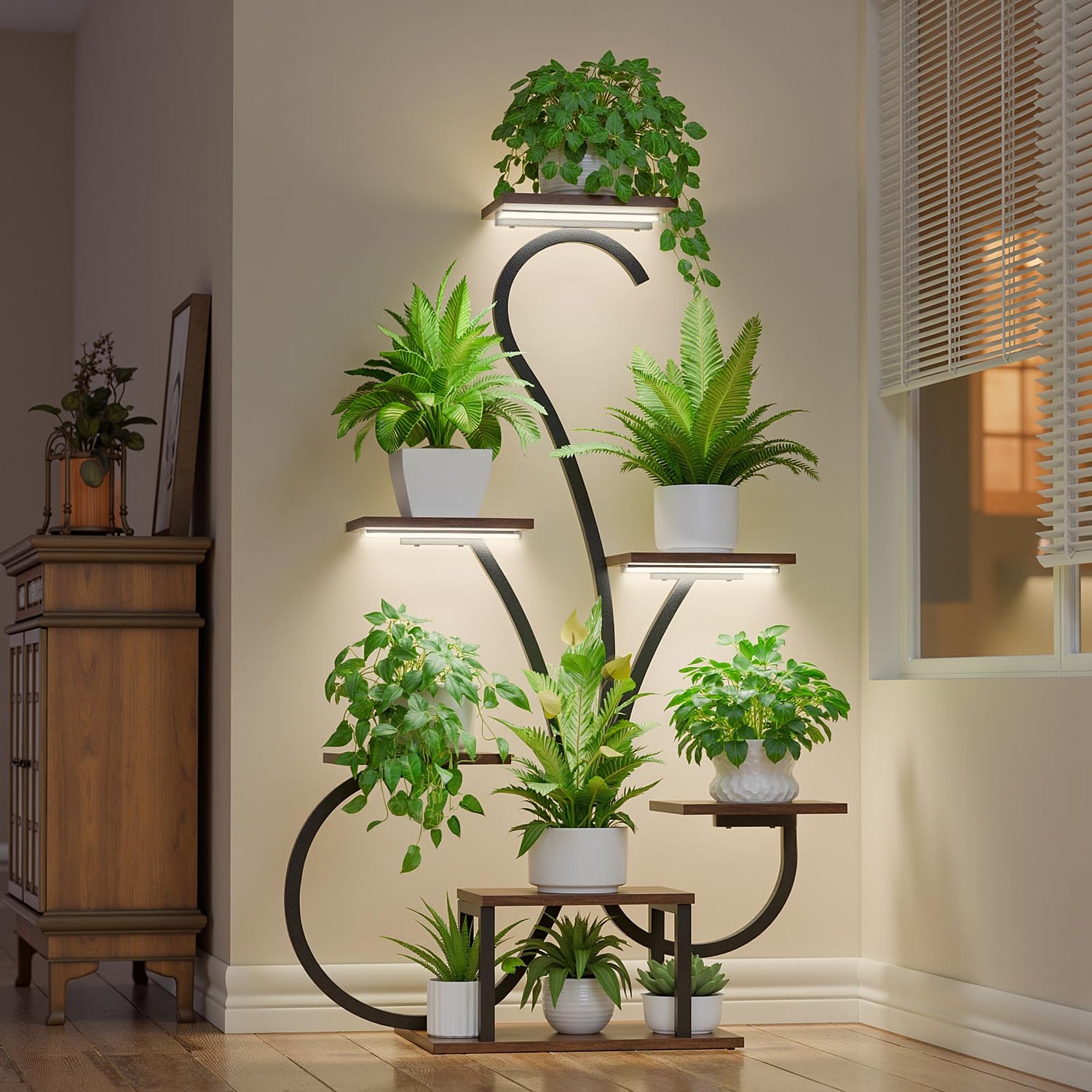 7-tier indoor plant stand with grow light for home décor