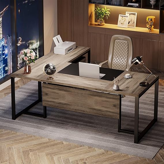70.8 inch L-Shaped Executive Desk - Dark Walnut
