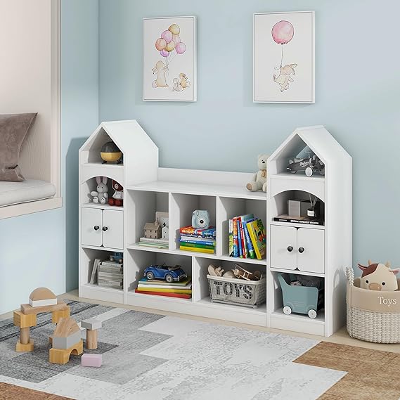 Kids Bookcase and Toy Storage Organizer, Children Bookshelf, Castle Shape