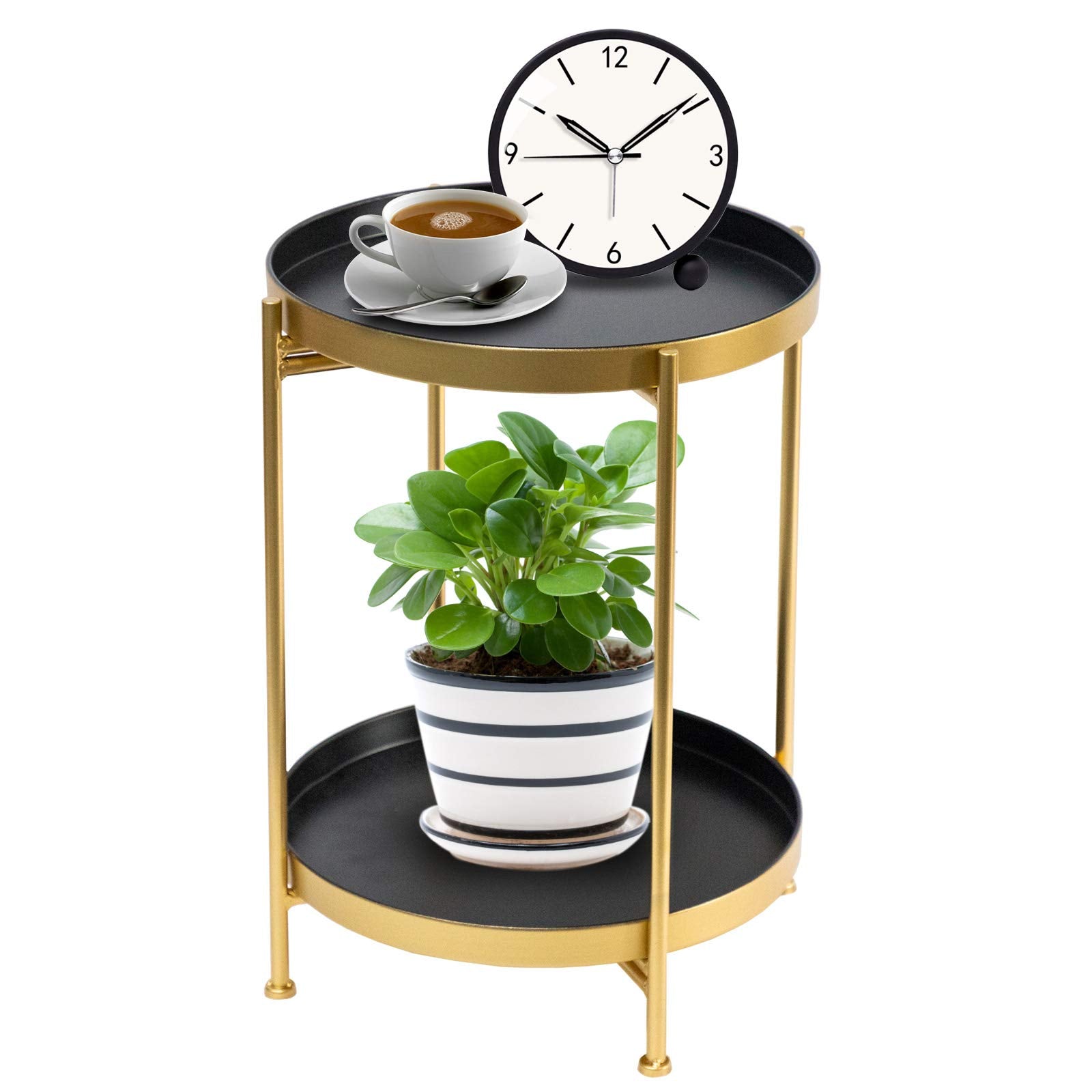 Table, Round Foldable End Table, Telephone Table with Removable Trays, Hallway