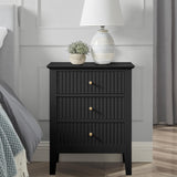 Fluted Black Nightstand 19", 3 Drawers Night Stand, Bed Side End Table for Small Living