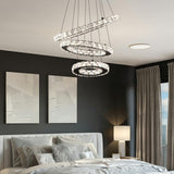 LED Chandelier, 3 Ring Crystal Chandelier Dimmable Adjustable Height Stainless Steel