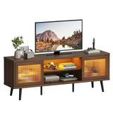 TV Stand for 75 Inch TV, 63” LED Entertainment Center with Sliding Acylic Doors