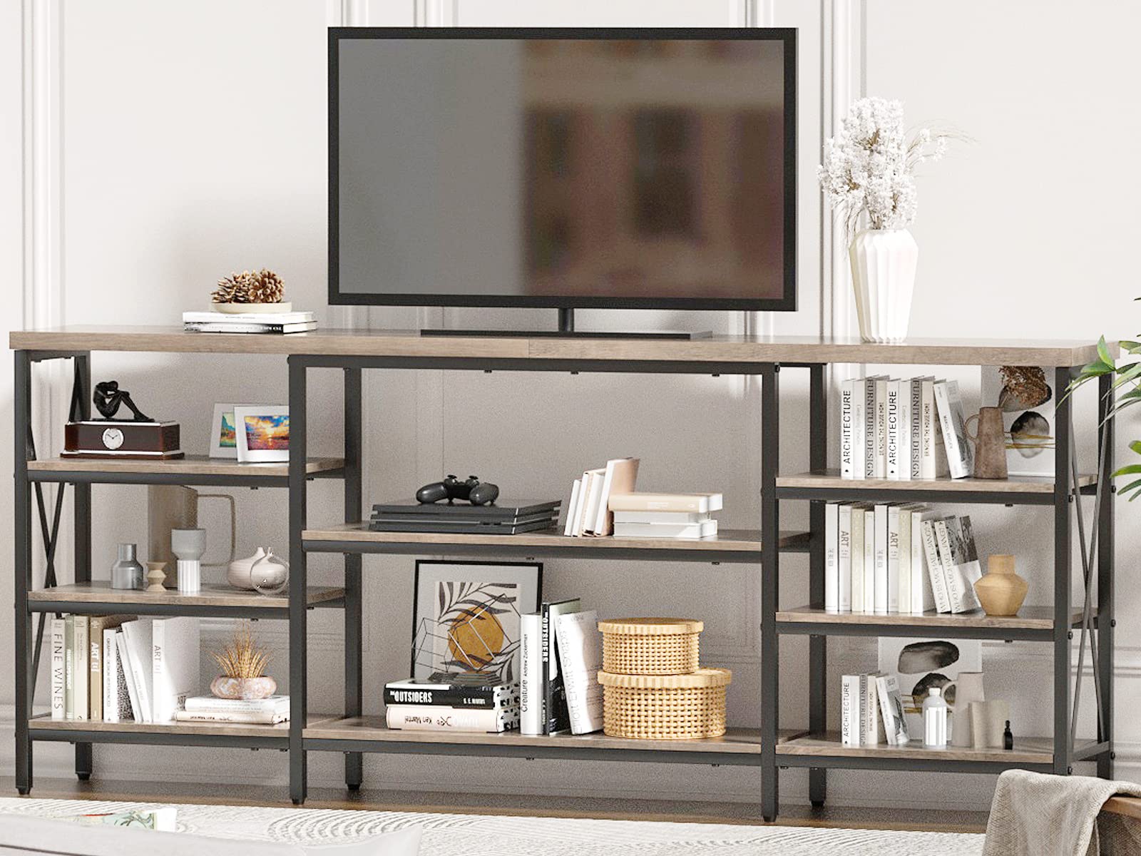 70 Inch Console Table, Extra Long & Sturdy Entryway Table with Metal,