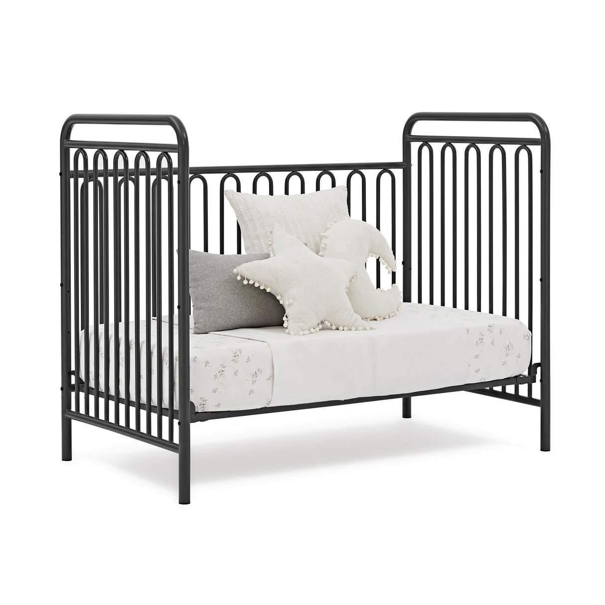 4-in-1 Metal Convertible Crib, Charcoal Grey