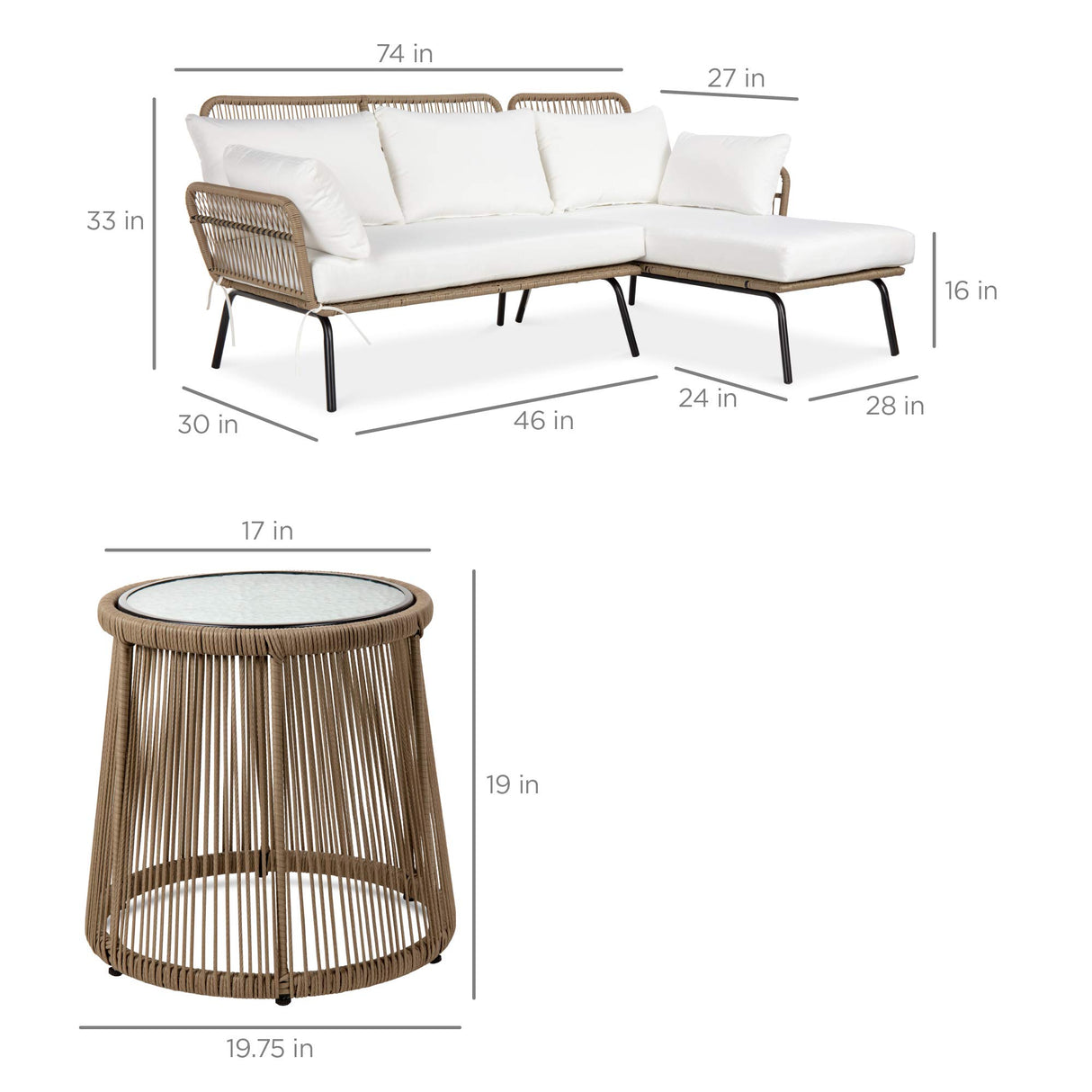 Outdoor Rope Woven Sectional Patio Furniture L-Shaped