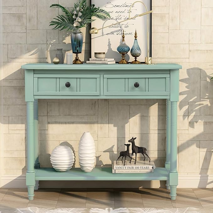 35.4" Rustic Console Entryway Hallway, Solid Wood Traditional Sofa Table