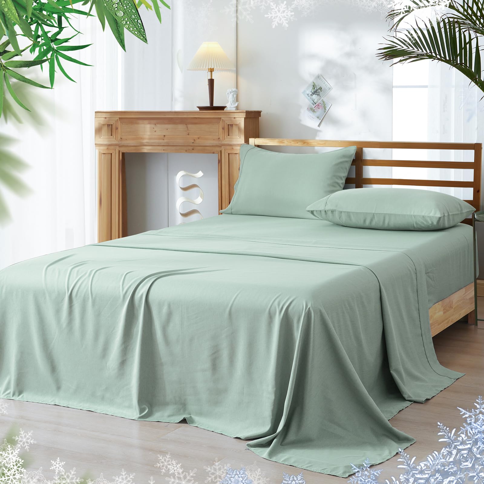 Cooling Sheets Set Queen Size, Rayon Derived from Bamboo & Polyester