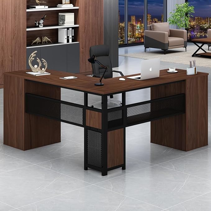 Large L Shaped Desk with Storage File Cabinet，Corner L-Shaped Computer Desk