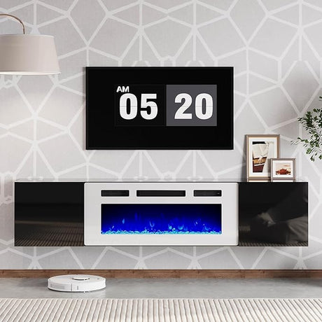 Floating Fireplace TV Stand, Wall Mounted Mirrored Entertainment Center