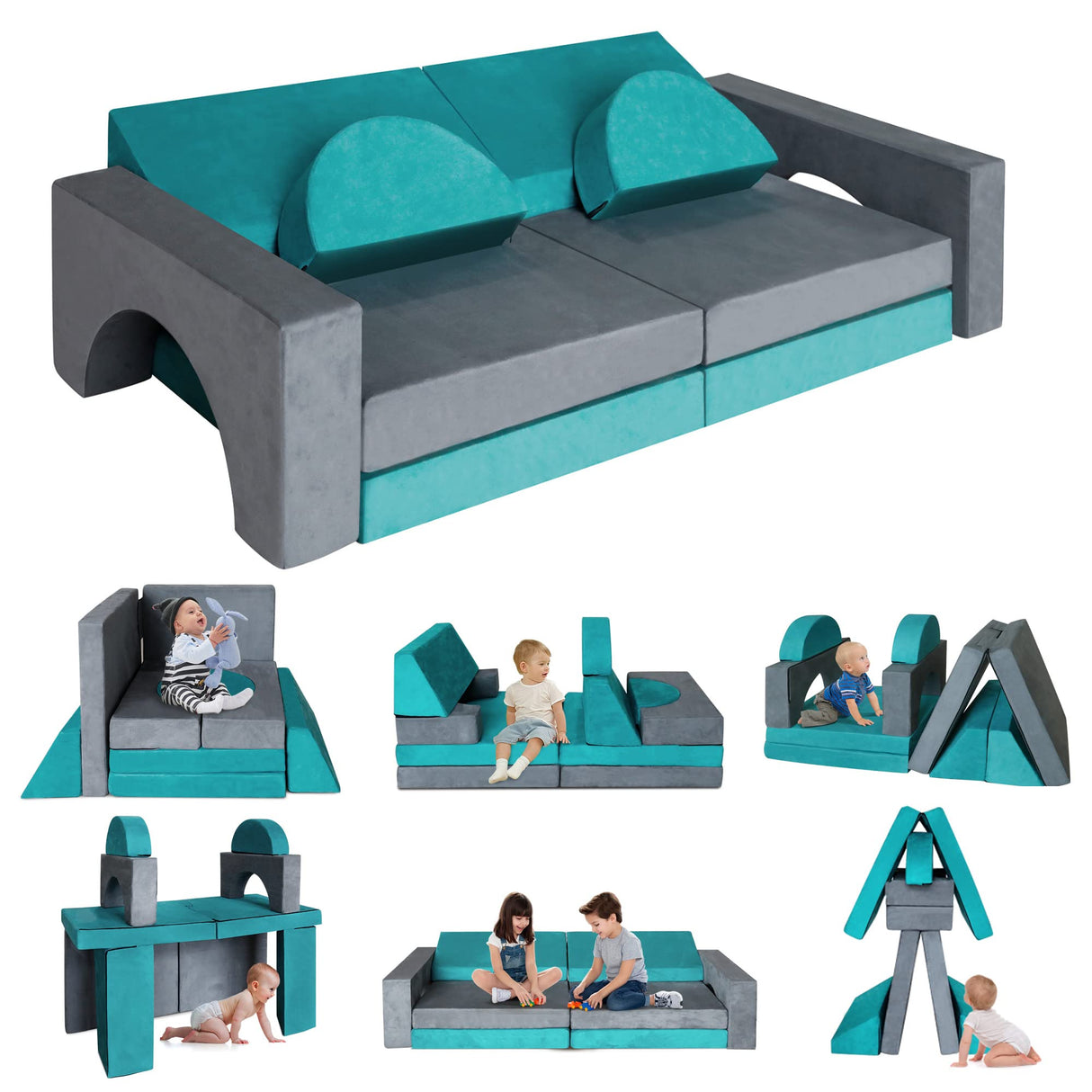 8PCS Modular Kids Play Couch,Kid's Foam Couches for Playroom,Toddler to Teen Sectional Sofa Play Set,Childrens Nugget Couch,Playhouse Foam Block Playset,Fort Couch,Baby Climbing Couch Set