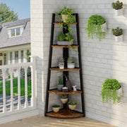 70 inch Tall Corner Shelf, 5 Tier Rustic Corner Bookshelf Bookcase Industrial Corner Ladder Shelf Plant Stand for Living Room, Kitchen, Home Office (Brown)