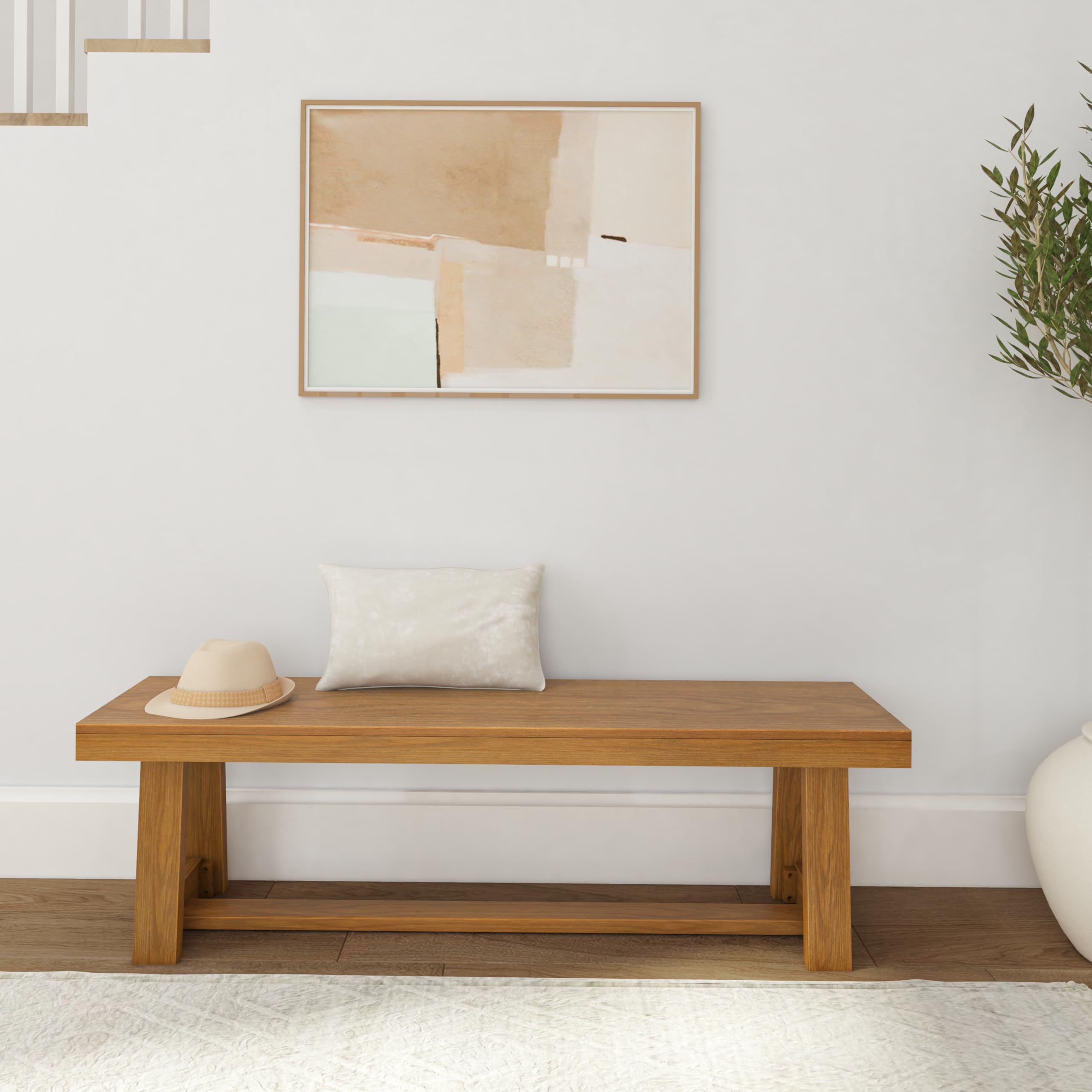 60 Inch Farmhouse Dining Bench, Solid Wood Entryway Bench