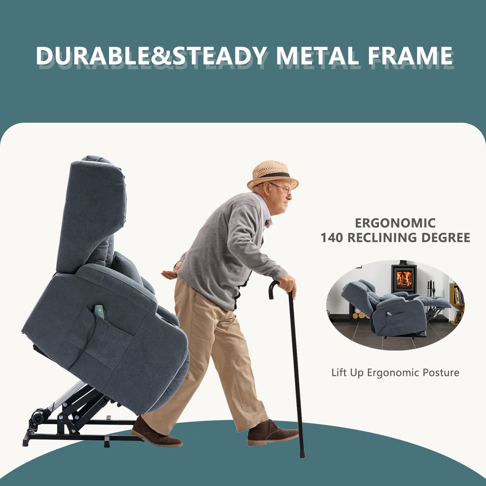 LiftNova Power Recliner Chair with Massage, Heat & USB – For Elderly