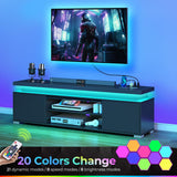 TV Stand with Power Outlet & LED Lights, Modern Entertainment Center