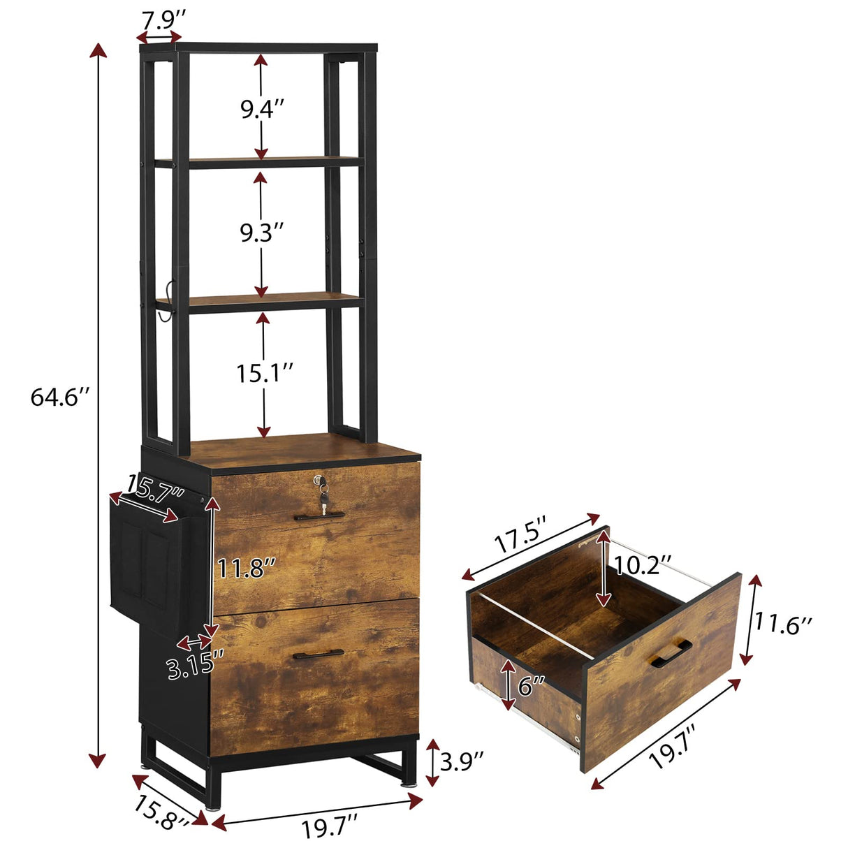 2 Drawer File Cabinet with Lock, Filing Cabinet fits Letter, Legal, Hanging File Folders