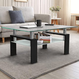 Living Room Glass Coffee Tables Modern Rectangle Center Side Table w/Storage Shelf