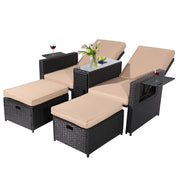 5PCS Outdoor Wicker Chaise Lounge Chair - Rattan Adjustable Reclining Patio Lounge