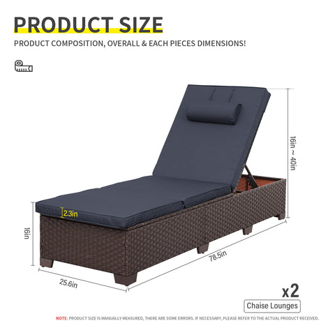 Outdoor PE Wicker Chaise Lounge Set, Patio Lounge Chairs