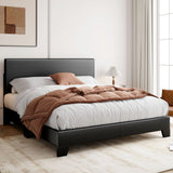 Full Size Bed Frame with Adjustable Headboard, Faux Leather Platform Bed with Wood