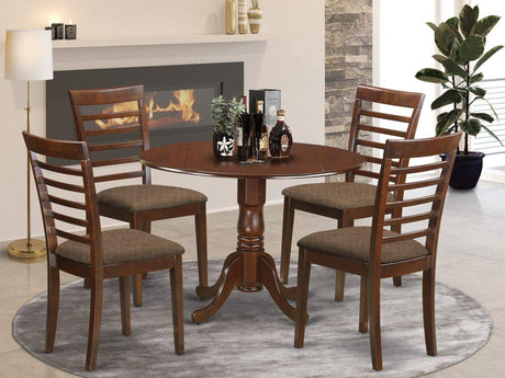 Dublin 5 Piece Dining Set for 4 Includes a Round Kitchen Table with Dropleaf and 4 Linen Fabric Upholstered Dinette Chairs,