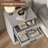 Nightstands Set of 2,Grey Nightstand with Charging Station & Drawers