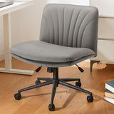 Armless-Office Desk Chair with Wheels: PU Leather Cross Legged Wide Chair