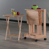 Wood Brienda 5-Piece Snack Table Set | Foldable Tables with Storage | Solid Wood