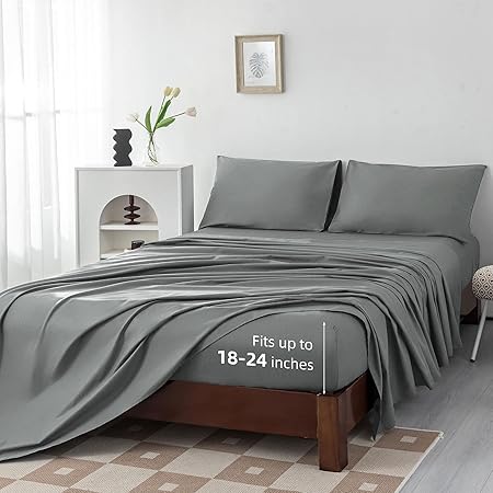 100% Egyptian Cotton Sheets Queen Size Set 18"-24" Extra Deep Pocket