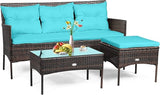 3 Pieces Patio Furniture Sectional Set, Rattan Wicker Conversation Set