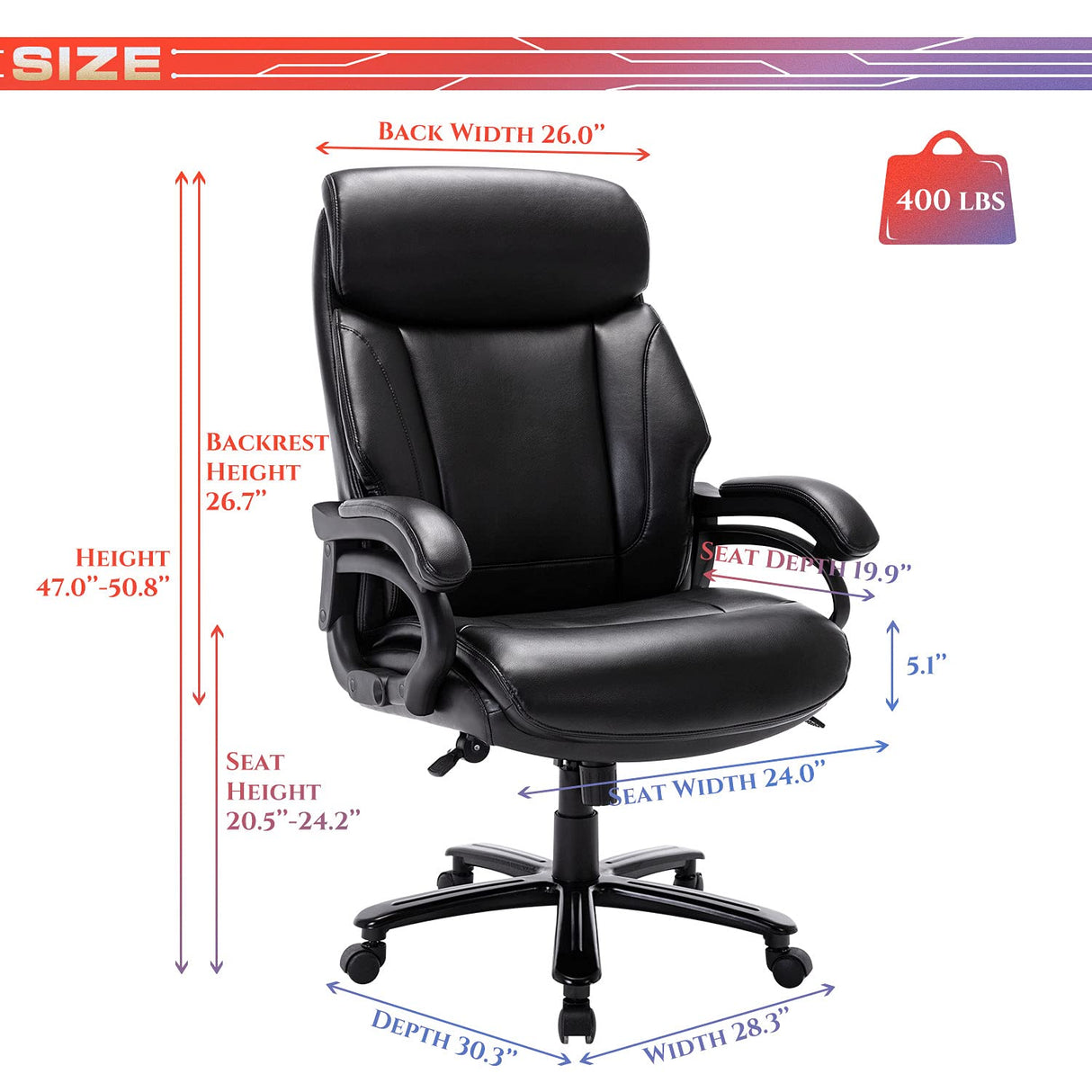 Big & Tall Office Chair 400lb Large High Back Executive Desk Computer Chair for Heavy